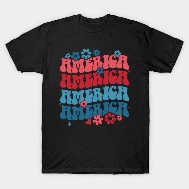 american groovy 4th july America retro patriotic USA T-Shirt by BramCrye